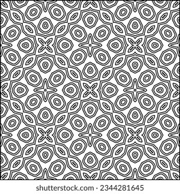 Abstract background with figures from lines. black and white pattern for web page, textures, card, poster, fabric, textile. Monochrome graphic repeating design.