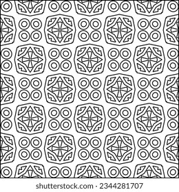 Abstract background with figures from lines. black and white pattern for web page, textures, card, poster, fabric, textile. Monochrome graphic repeating design.