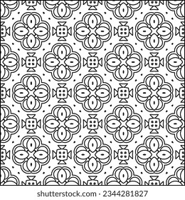 Abstract background with figures from lines. black and white pattern for web page, textures, card, poster, fabric, textile. Monochrome graphic repeating design.