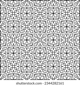 Abstract background with figures from lines. black and white pattern for web page, textures, card, poster, fabric, textile. Monochrome graphic repeating design.