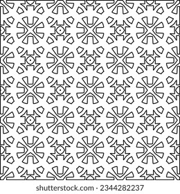 Abstract background with figures from lines. black and white pattern for web page, textures, card, poster, fabric, textile. Monochrome graphic repeating design.