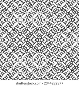 Abstract background with figures from lines. black and white pattern for web page, textures, card, poster, fabric, textile. Monochrome graphic repeating design.