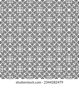 Abstract background with figures from lines. black and white pattern for web page, textures, card, poster, fabric, textile. Monochrome graphic repeating design.