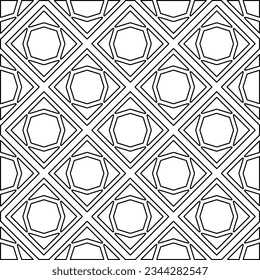 Abstract background with figures from lines. black and white pattern for web page, textures, card, poster, fabric, textile. Monochrome graphic repeating design.
