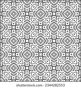 Abstract background with figures from lines. black and white pattern for web page, textures, card, poster, fabric, textile. Monochrome graphic repeating design.