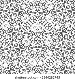 Abstract background with figures from lines. black and white pattern for web page, textures, card, poster, fabric, textile. Monochrome graphic repeating design.