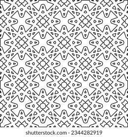 Abstract background with figures from lines. black and white pattern for web page, textures, card, poster, fabric, textile. Monochrome graphic repeating design.