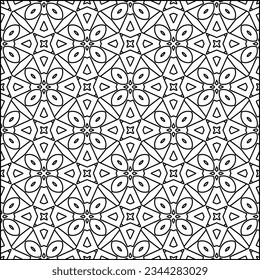 Abstract background with figures from lines. black and white pattern for web page, textures, card, poster, fabric, textile. Monochrome graphic repeating design.