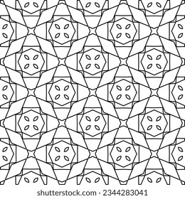 Abstract background with figures from lines. black and white pattern for web page, textures, card, poster, fabric, textile. Monochrome graphic repeating design.