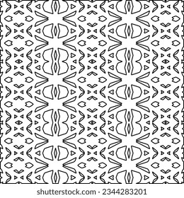 Abstract background with figures from lines. black and white pattern for web page, textures, card, poster, fabric, textile. Monochrome graphic repeating design.