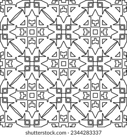 Abstract background with figures from lines. black and white pattern for web page, textures, card, poster, fabric, textile. Monochrome graphic repeating design.