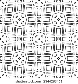 Abstract background with figures from lines. black and white pattern for web page, textures, card, poster, fabric, textile. Monochrome graphic repeating design.
