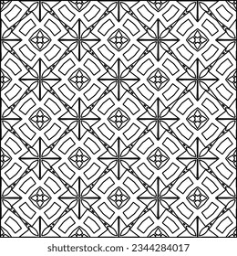 Abstract background with figures from lines. black and white pattern for web page, textures, card, poster, fabric, textile. Monochrome graphic repeating design.
