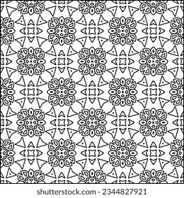Abstract background with figures from lines. black and white pattern for web page, textures, card, poster, fabric, textile. Monochrome graphic repeating design.