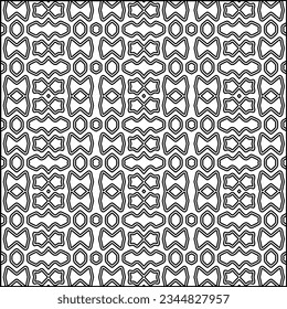 Abstract background with figures from lines. black and white pattern for web page, textures, card, poster, fabric, textile. Monochrome graphic repeating design.