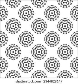 Abstrakter Hintergrund mit Figuren aus Linien. schwarz-weißes Muster für Webseiten, Texturen, Karten, Poster, Stoff, Textilien. Monochrome grafische Wiederholungsdesign.