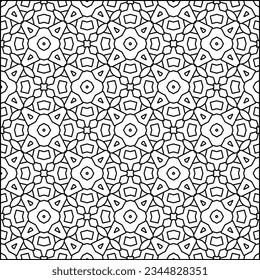 Abstract background with figures from lines. black and white pattern for web page, textures, card, poster, fabric, textile. Monochrome graphic repeating design.