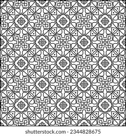 Abstract background with figures from lines. black and white pattern for web page, textures, card, poster, fabric, textile. Monochrome graphic repeating design.