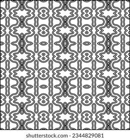 Abstract background with figures from lines. black and white pattern for web page, textures, card, poster, fabric, textile. Monochrome graphic repeating design.