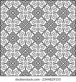 Abstract background with figures from lines. black and white pattern for web page, textures, card, poster, fabric, textile. Monochrome graphic repeating design.