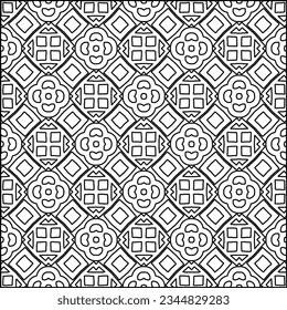 Abstract background with figures from lines. black and white pattern for web page, textures, card, poster, fabric, textile. Monochrome graphic repeating design.