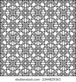 Abstract background with figures from lines. black and white pattern for web page, textures, card, poster, fabric, textile. Monochrome graphic repeating design.