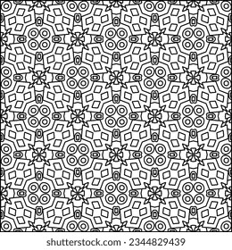 Abstract background with figures from lines. black and white pattern for web page, textures, card, poster, fabric, textile. Monochrome graphic repeating design.