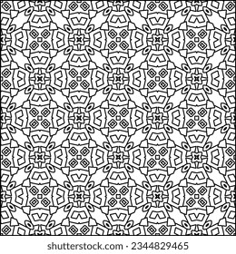 Abstract background with figures from lines. black and white pattern for web page, textures, card, poster, fabric, textile. Monochrome graphic repeating design.