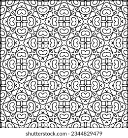 Abstract background with figures from lines. black and white pattern for web page, textures, card, poster, fabric, textile. Monochrome graphic repeating design.