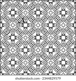 Abstract background with figures from lines. black and white pattern for web page, textures, card, poster, fabric, textile. Monochrome graphic repeating design.