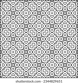 Abstract background with figures from lines. black and white pattern for web page, textures, card, poster, fabric, textile. Monochrome graphic repeating design.