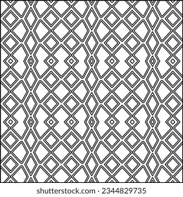 Abstract background with figures from lines. black and white pattern for web page, textures, card, poster, fabric, textile. Monochrome graphic repeating design.