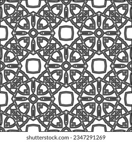 Abstract background with figures from lines. black and white pattern for web page, textures, card, poster, fabric, textile. Monochrome graphic repeating design.
