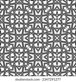 Abstract background with figures from lines. black and white pattern for web page, textures, card, poster, fabric, textile. Monochrome graphic repeating design.
