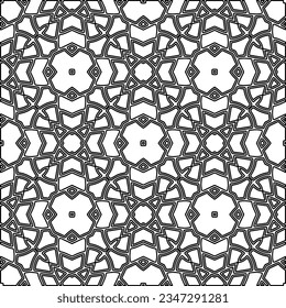 Abstract background with figures from lines. black and white pattern for web page, textures, card, poster, fabric, textile. Monochrome graphic repeating design.