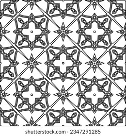 Abstract background with figures from lines. black and white pattern for web page, textures, card, poster, fabric, textile. Monochrome graphic repeating design.