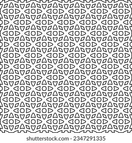 Abstract background with figures from lines. black and white pattern for web page, textures, card, poster, fabric, textile. Monochrome graphic repeating design.