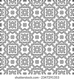 Abstract background with figures from lines. black and white pattern for web page, textures, card, poster, fabric, textile. Monochrome graphic repeating design.