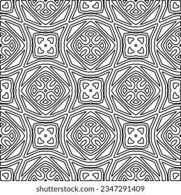 Abstract background with figures from lines. black and white pattern for web page, textures, card, poster, fabric, textile. Monochrome graphic repeating design.