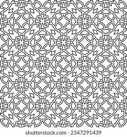 Abstract background with figures from lines. black and white pattern for web page, textures, card, poster, fabric, textile. Monochrome graphic repeating design.