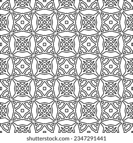 Abstract background with figures from lines. black and white pattern for web page, textures, card, poster, fabric, textile. Monochrome graphic repeating design.