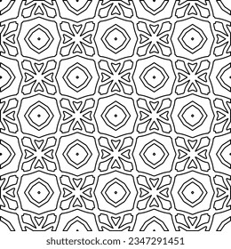 Abstract background with figures from lines. black and white pattern for web page, textures, card, poster, fabric, textile. Monochrome graphic repeating design.