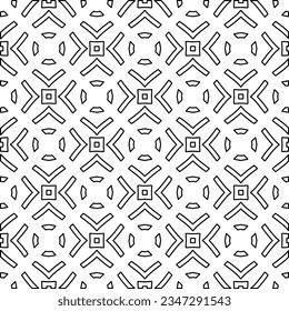 Abstract background with figures from lines. black and white pattern for web page, textures, card, poster, fabric, textile. Monochrome graphic repeating design.