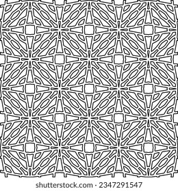 Abstract background with figures from lines. black and white pattern for web page, textures, card, poster, fabric, textile. Monochrome graphic repeating design.