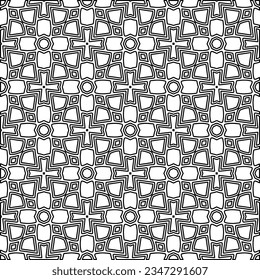 Abstract background with figures from lines. black and white pattern for web page, textures, card, poster, fabric, textile. Monochrome graphic repeating design.