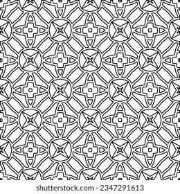 Abstract background with figures from lines. black and white pattern for web page, textures, card, poster, fabric, textile. Monochrome graphic repeating design.