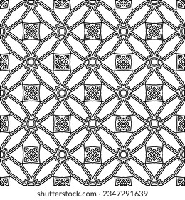 Abstract background with figures from lines. black and white pattern for web page, textures, card, poster, fabric, textile. Monochrome graphic repeating design.