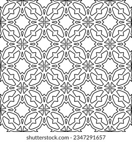 Abstract background with figures from lines. black and white pattern for web page, textures, card, poster, fabric, textile. Monochrome graphic repeating design.