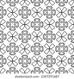 Abstract background with figures from lines. black and white pattern for web page, textures, card, poster, fabric, textile. Monochrome graphic repeating design.