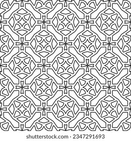 Abstract background with figures from lines. black and white pattern for web page, textures, card, poster, fabric, textile. Monochrome graphic repeating design.